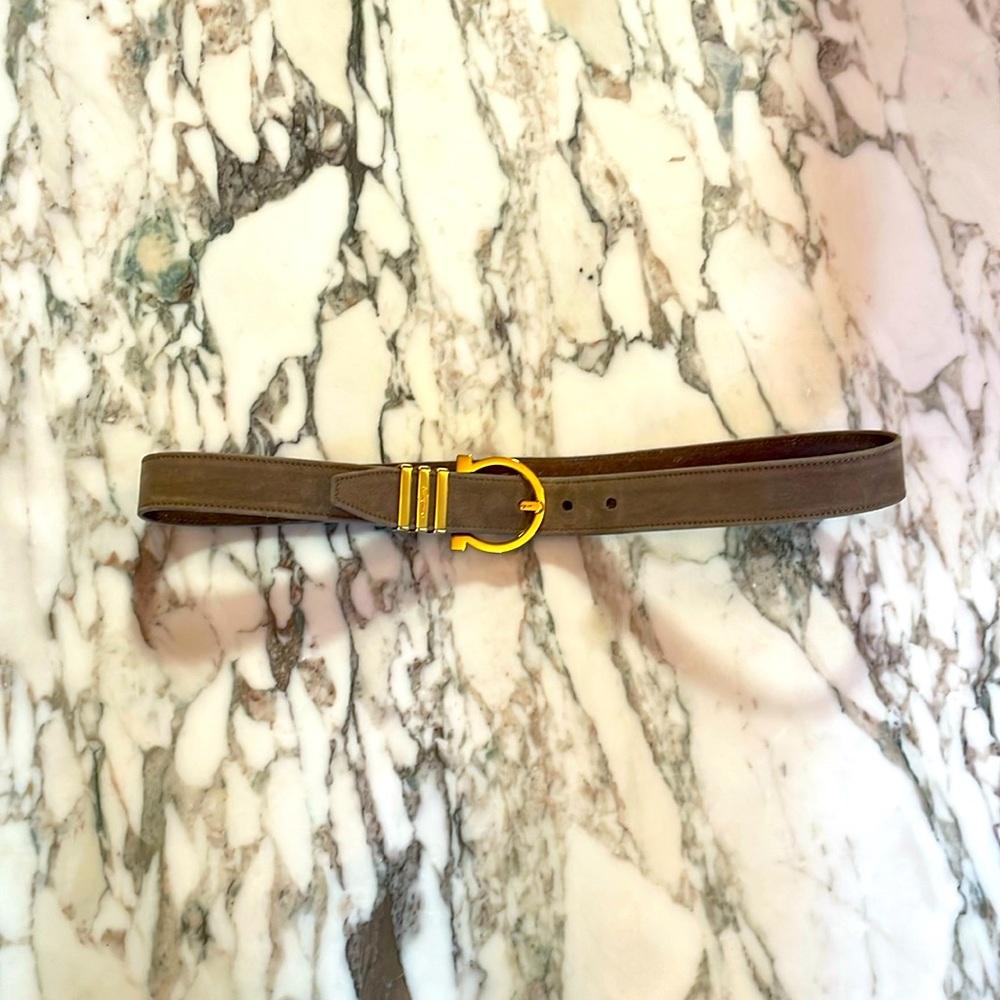 Salvatore Ferragamo Brown Belt with Gold Buckle